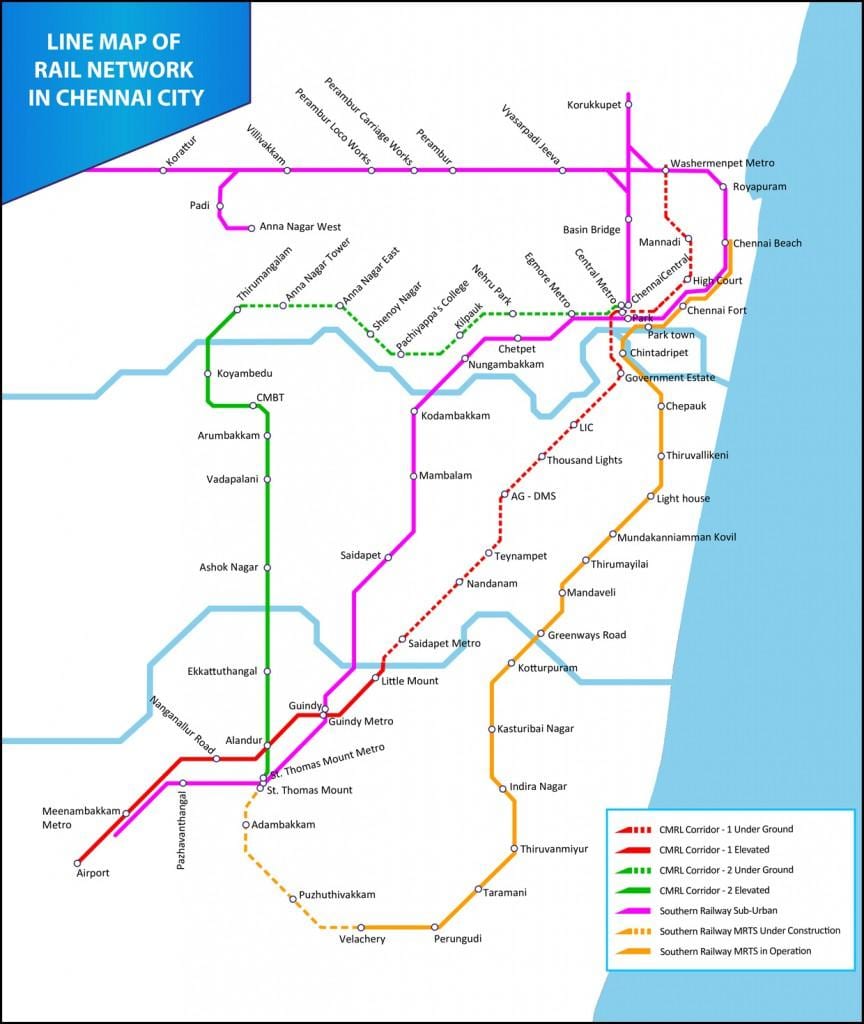Chennai ადგილობრივი მატარებლის მარშრუტის რუკა