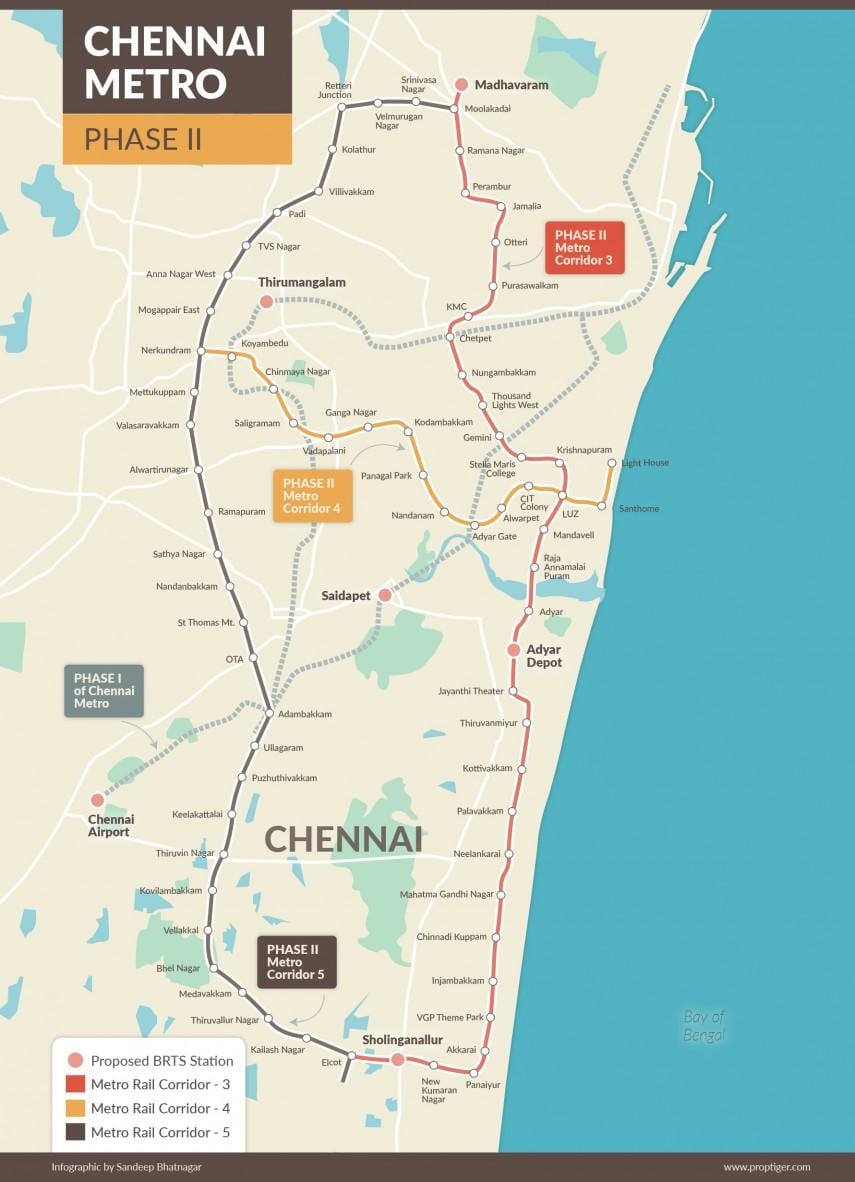მეტრო სარკინიგზო Chennai მარშრუტის რუკას ფაზა 2