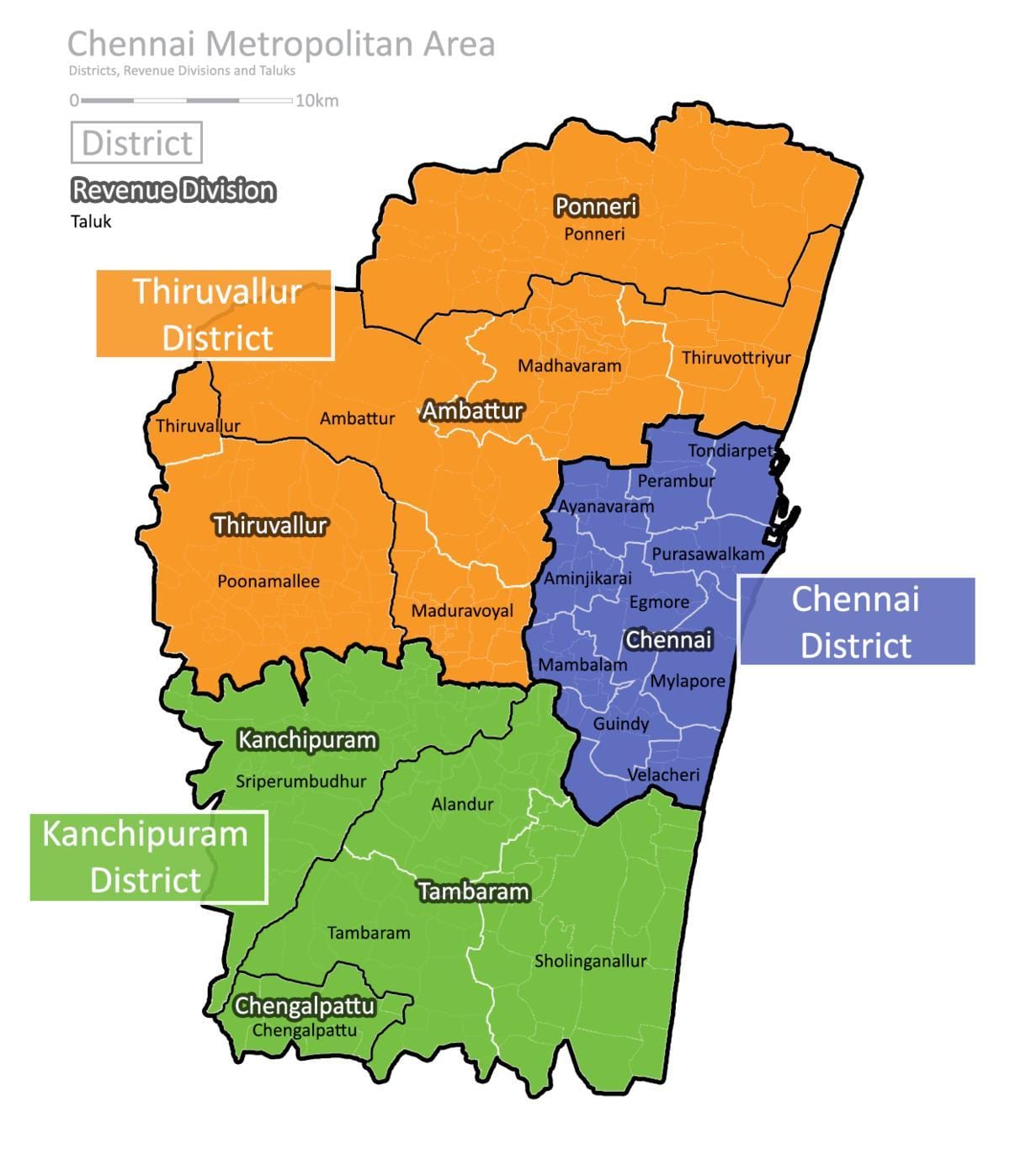 რუკა Chennai უბანი