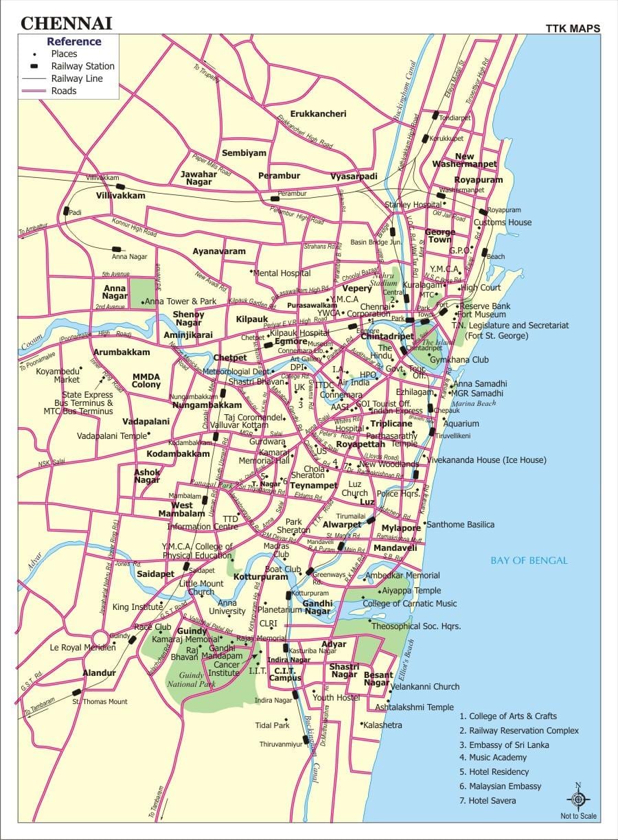 რუკა Chennai ტურისტული ადგილები