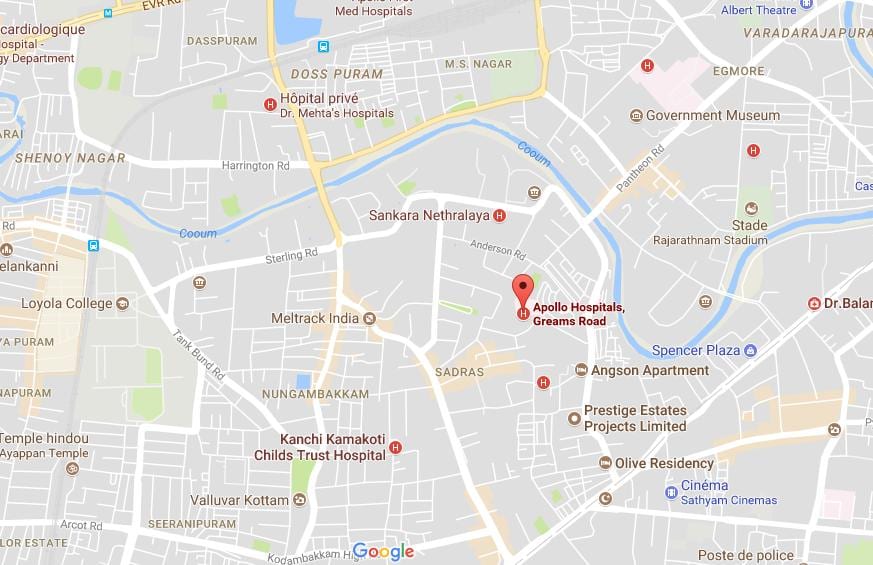 Apollo საავადმყოფოში Chennai Greams საგზაო რუკა