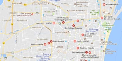 რუკა Chennai საავადმყოფოები 