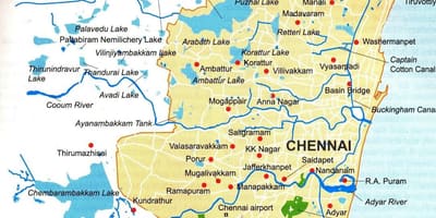 Chennai წყლის ობიექტების რუკა